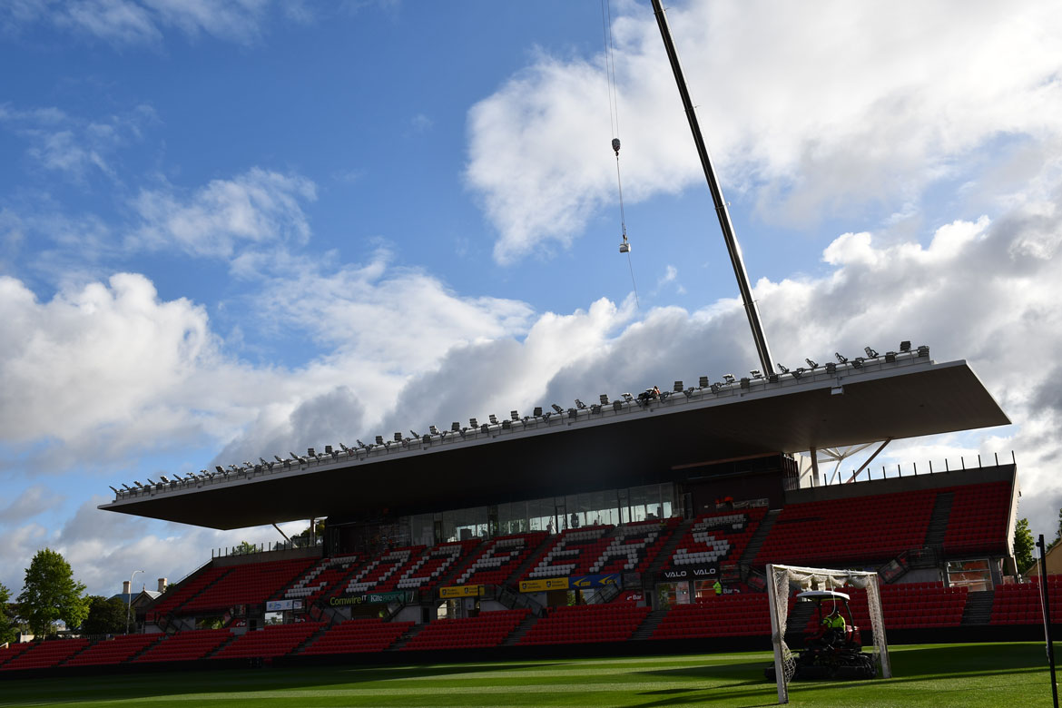 Crane positioning pod over East Stand