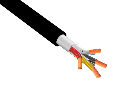 Maximum 4 core speaker cable in round black PVC sheath, Ø13.5mm, 250m reel