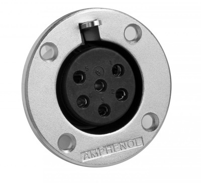 Amphenol Female 6 pin panel mount EP series connector, nickel metal