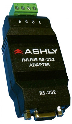 In-line RS232 Adaptor provides RS-232 connectivity to Ashly remote data ports