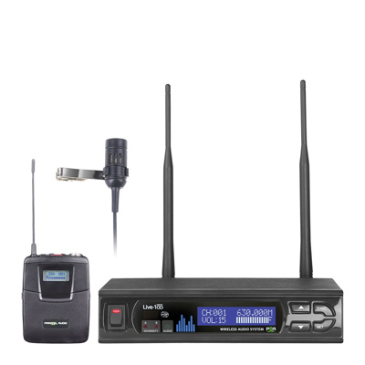 Parallel Lapel wireless system package. LCD menu driven display, balanced XLR output,520MHz