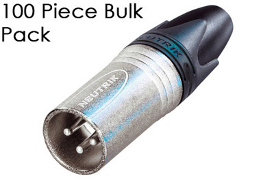 Neutrik 100 piece bulk pack of NC3MXX, male in-line 3 pin XLR, nickel metal