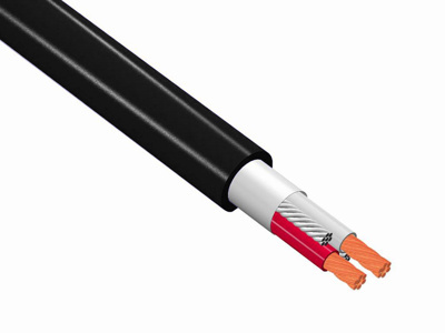Maximum 100 metre reel of 2 x 2.5mm conductor speaker cable, Ø 10mm - black